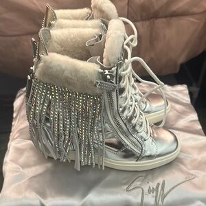 Giuseppe Zanotti Silver Moccasins Fashion Forward